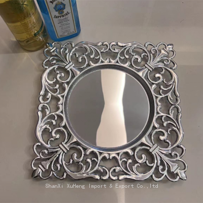 Luxury Party Decorative Supplies 12 inch Square Silver Reef Mirror Plastic Charger Plates For Wedding Event