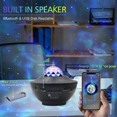 Ocean Wave Projector Starry Sky Night Light With Bluetooth Music Speaker Multiple Auora Color Dynamic Projector Lamp For Room photo-2