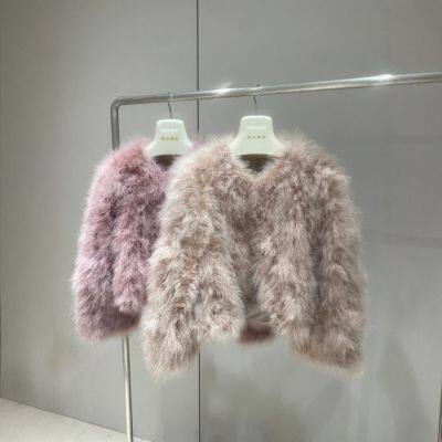 Autumn and winter clothing, European and American ostrich fur short jacket, long sleeved fur jacket, fur jacket