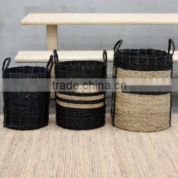 High quality best selling eco-friendly Set of 3 Sea Grass Round Basket with woven handles, color striped from Vietnam