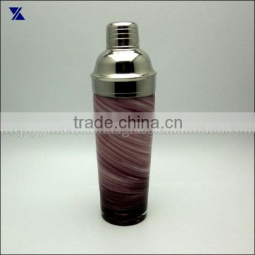 purple and white glass cocktail shaker metal top