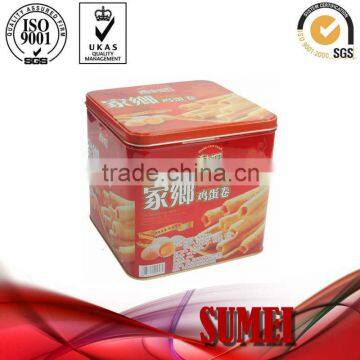 Square egg roll tin box with pressure lid