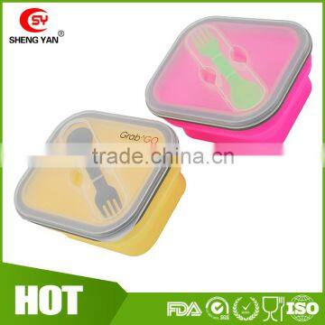 ECO-friendly Silicone Collapsible Lunch Box Equipped With a Fork photo-2