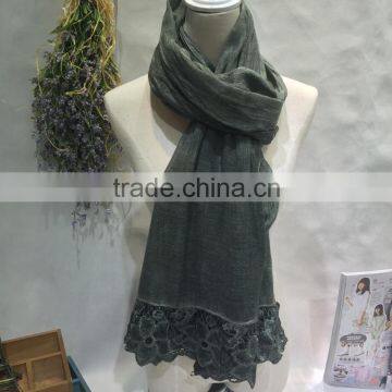 New Arrival Embroidery Lace Flower Brim Matching Fashion Women Lady Scarf photo-4