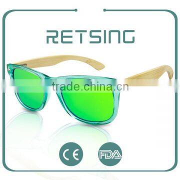 Combination Sunglasses 2016 Transparent Green Plastic Frames Mirror Lens Bamboo Legs Sunglasses photo-6