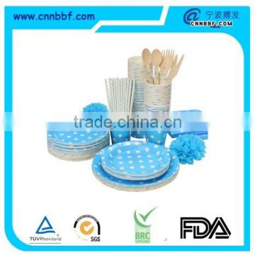 Wedding and party supply solid paper tableware set with white dot