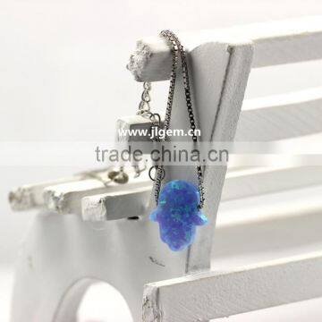 Synthetic Light Blue OP06 Hamsa/Hand Shape Opal 925 Silver Chain Necklace Jewelry photo-6
