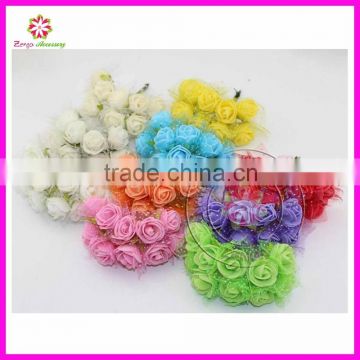 2.5cm head Multicolor PE foam mini flower Bouquet with organza solid color artificial rose flowers