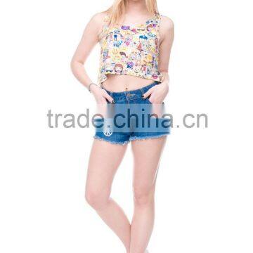 2016 New Women 3D Print Emoji Crop Tops For Women Blusas