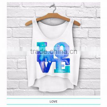 Factory direct ready stock wholesale fashion plus size blue LOVE cotton tank top for fashion girls wear