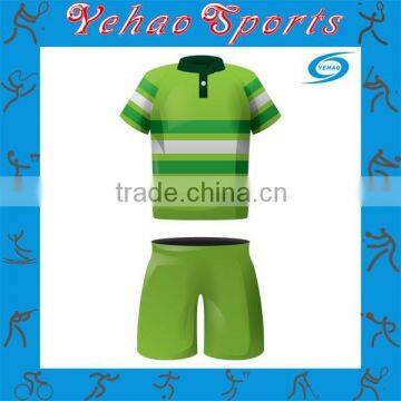 Green color rugby uniform design for high school team