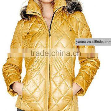 Women Casual Yellow Cotton Quilted Bomber Jacket