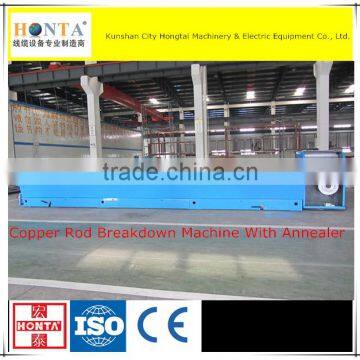 13 dies copper rod breakdown wire drawing machine with annealer,( drawing + coiler + double take up )