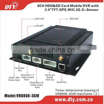 3g wireless control bus dvr 8 channel for fleet management,VR8808-3G