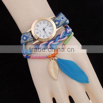 women wrist watches with Waxed Cotton Cord & Feather vintage watch