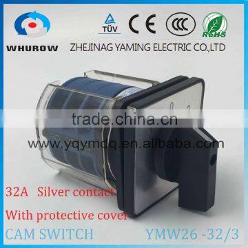 Cam switch YMW26-32/3 with protective plastic cover silver contact 32A 3 poles 3 positions 1-0-2 electrical rotary switch