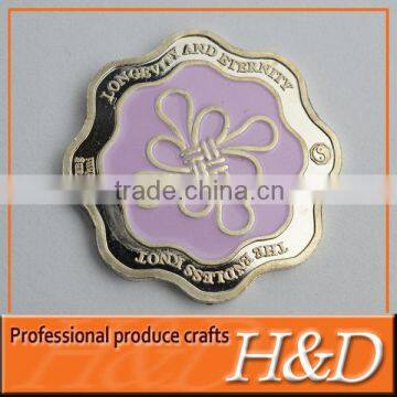 delicate flower shape silver souvenir metal coin