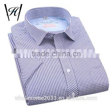 latest fashion design short sleeve check dress shirt for man