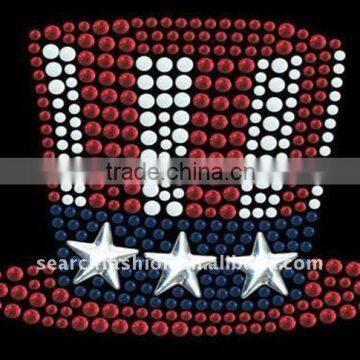 funny circus cap style hot fix rhinestone and nailheads transfer motif