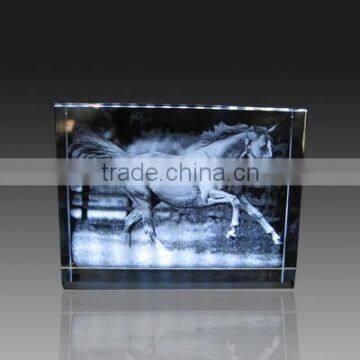 Custom K9 glass square horse pattern 3d glass cube laser