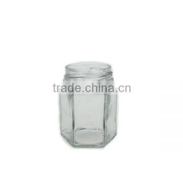 empty transparent hexagonal glass jar with lid wholesale 10cl