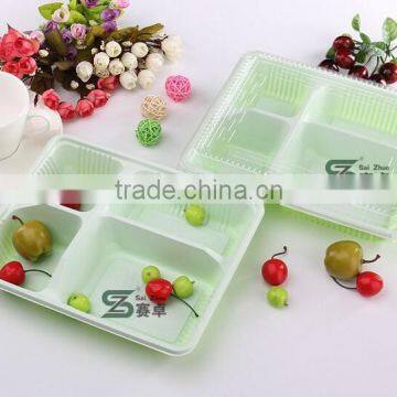 high-grade 1500ML 4 compartment green rectangle disposable japanese lunch box