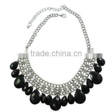 2015 trendy fashion European big statement necklace with black crystal stones