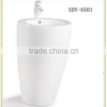 Whole sale ceramic wash sink big size bathroom pedestal hand wash one piece basin