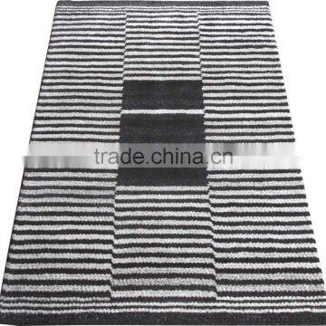 Hand Woven Wool Shaggy Rugs Stripes Design Brown/Cream Colour
