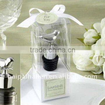 Stainless steel lovebird wine bottle stopper for wedding favors