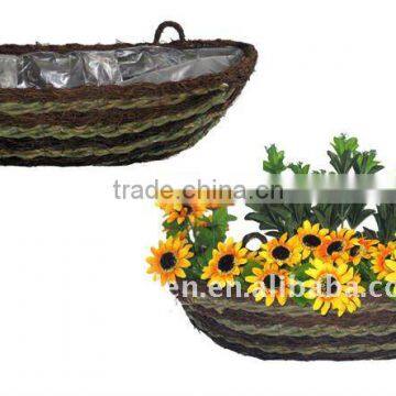 Brushwood and Green rope Wall basket - wall flower pocket - hay rack planter