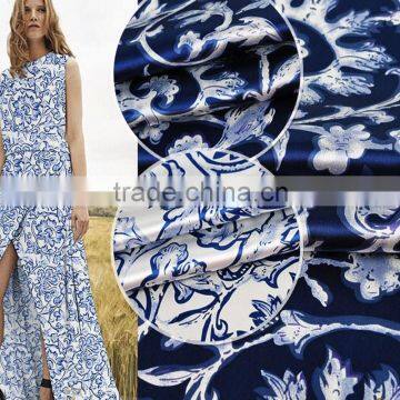 blue and white porcelain floral satin ahimsa silk