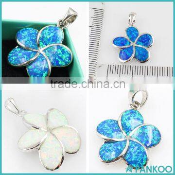 Hot Sale 925 Sterling Silver Blue Inlay Opal Hawaiian Flower Charm Pendant