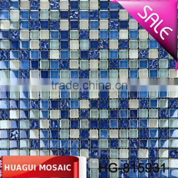 Beautiful ocean style blue mix white crystal glass mosaic tile for bathroom, swimming pool, wall decoration