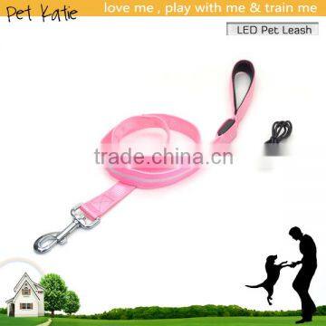 Eco-friendly USB Rechargeable LED Luxury Dog Leash Colorful Pink Webbing