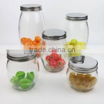 Clear Glass Food Storage Jar with Metal Screw Cover/Glass Canister with Lid