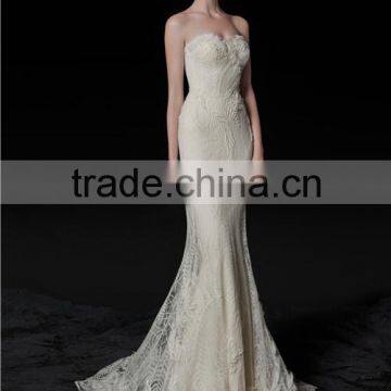 AR-65 Simple Generous Long Lace Sleeveless Bride Dress Mermaid White Tulle Wedding Dress 2016