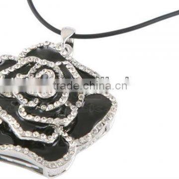 Women necklace jewelry usb flash drive, usb jewelry rose wholesale, crystal pendant usb flash drive