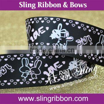 1 Inch Black Grosgrain Ribbon With Cute Love Printing