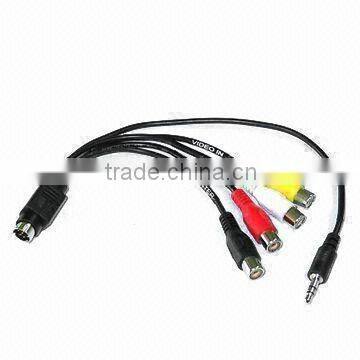 Mini DIN Cable Assembly 8 pin Mini DIN Plug to 4 x RCA Jack and 3.5 Stereo Plug