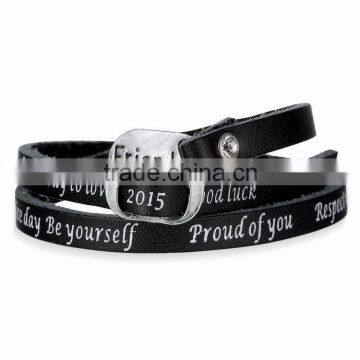 Black Color Print White Words 2016 New Style Men Bracelet Leather