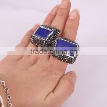 Natural Lapis Lazuli Druzy Stone Rings, Pave Crystal Rhinetone Single Stone Ring Design