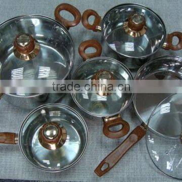 12 Pieces Stainess Steel Cookware Pot Set With Brown Color Lid