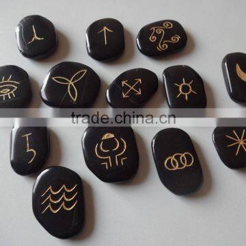 Black Agate Uneven shape Wiccan Rune set