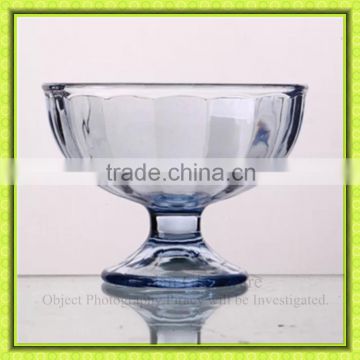 Blue glass ice cream cup with stand,glass bowl for sundae,dessert glass cup for summer