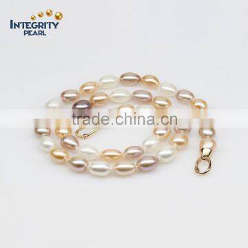 Gold Plated Clasp 8-9mm Rice Mixed Colour Hot Sale Sublimate Pearl Necklace photo-2