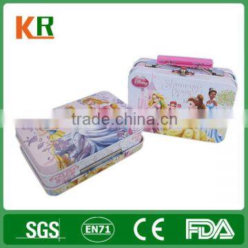 Tin Box Manufacturer Full Color Printing Metal Lunch Box With Plastic Handle