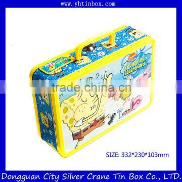 Rctangtular Cartoon Tin Portable Gift Case/Box with Handle, Lunvh Tin Box