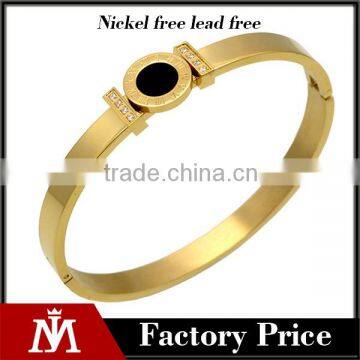 Europe Women Luxury Jewelry Tricolor Cuff Open Bracelet Crystal Stainless Steel Stone Bangle