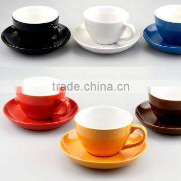 280cc 10oz 12pcs Color Glazed Logo Decal Design Customized Ceramic Porcelain Coffee Tea Cups Sets